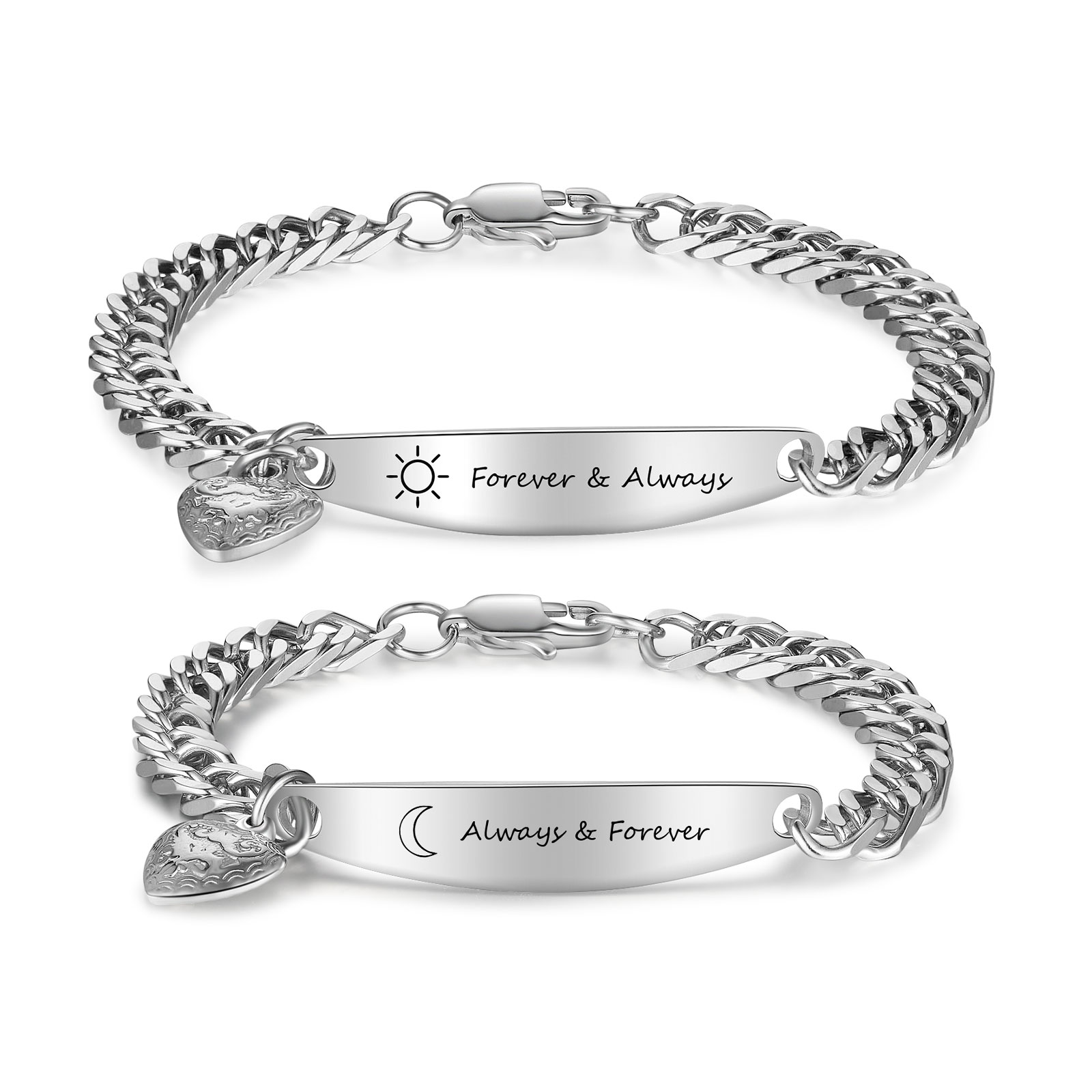 Jessemade FR Bracelet couple Gourmette 2 texte Personnalisé