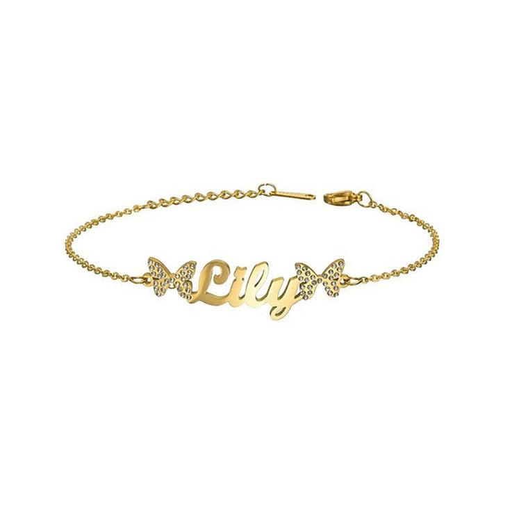 Letter Name Butterfly Rhinestone Bracelet