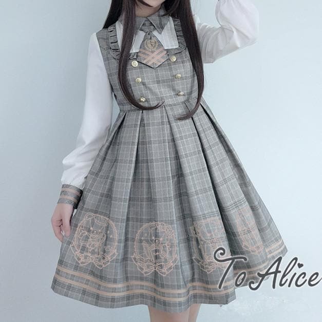 Grey Grid School Uniform Dress SP1711337