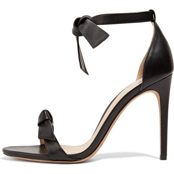 Women's Black Stiletto Heels Dress Shoes Strappy Ankle Strap Sandals with Bow |FSJ Shoes