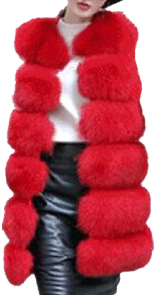 Women's Faux Fox Fur Vest Long Fur Jacket Warm Faux Fur Coat Outwear