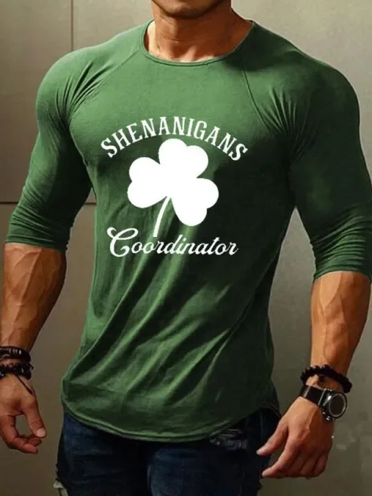 Men's Shenanigans Coordinator Clover St Patrick's Day Long Sleeve Tee