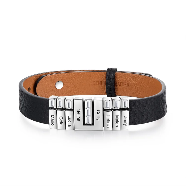 Personalized Men Leather Bracelet Custom 8 Names Family Bracelet for Him