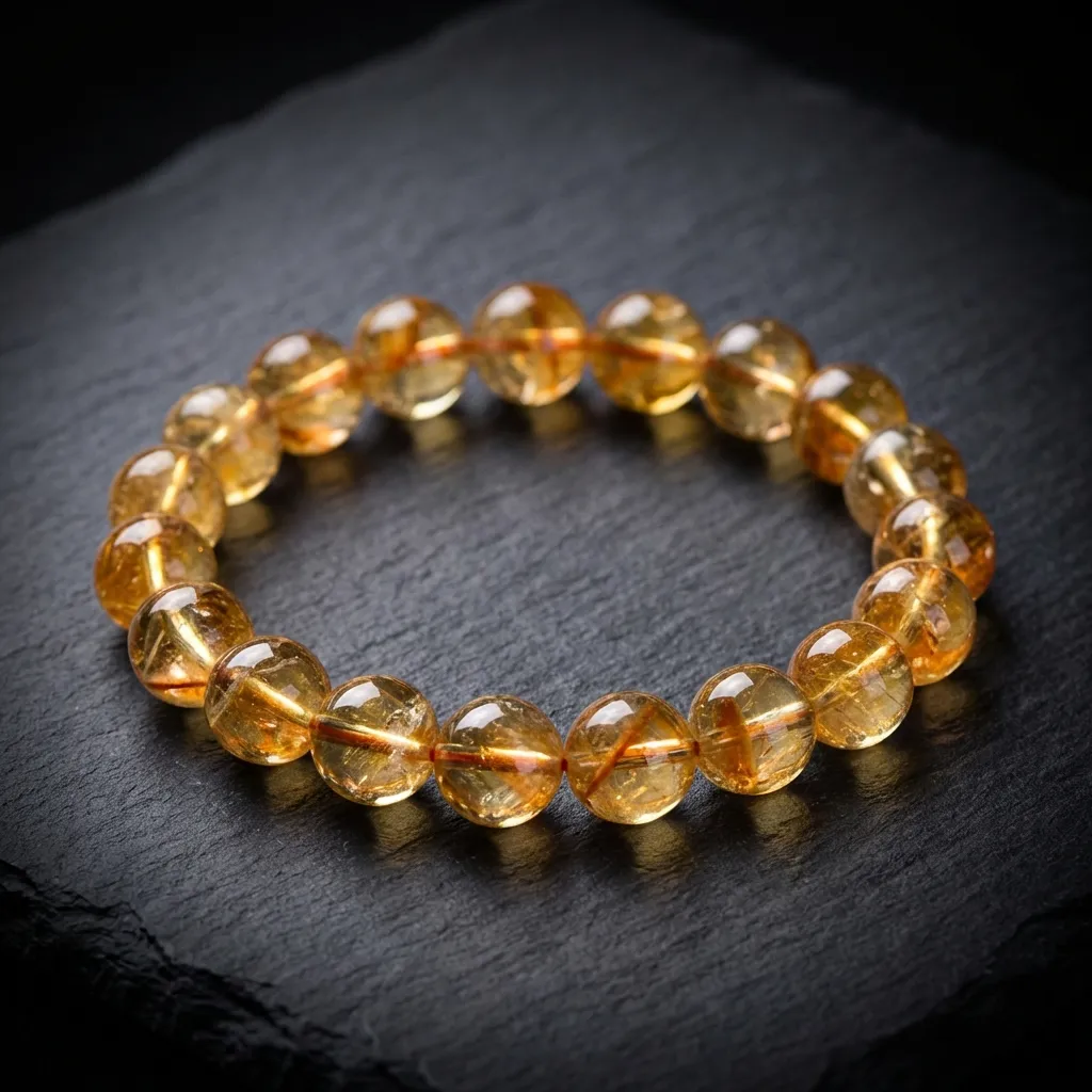 Radiant 7A Citrine Pyramid Bracelet with Floral Accent | JiStones Brazilian Amber Citrine (Pyramid Cut)-7mm - 7.7mm Beads (Approx. 24 beads)