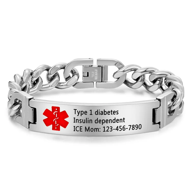 Personalized Medical Alert Bracelet ID Wristbands Stainless Steel Emergency Black Bracelet