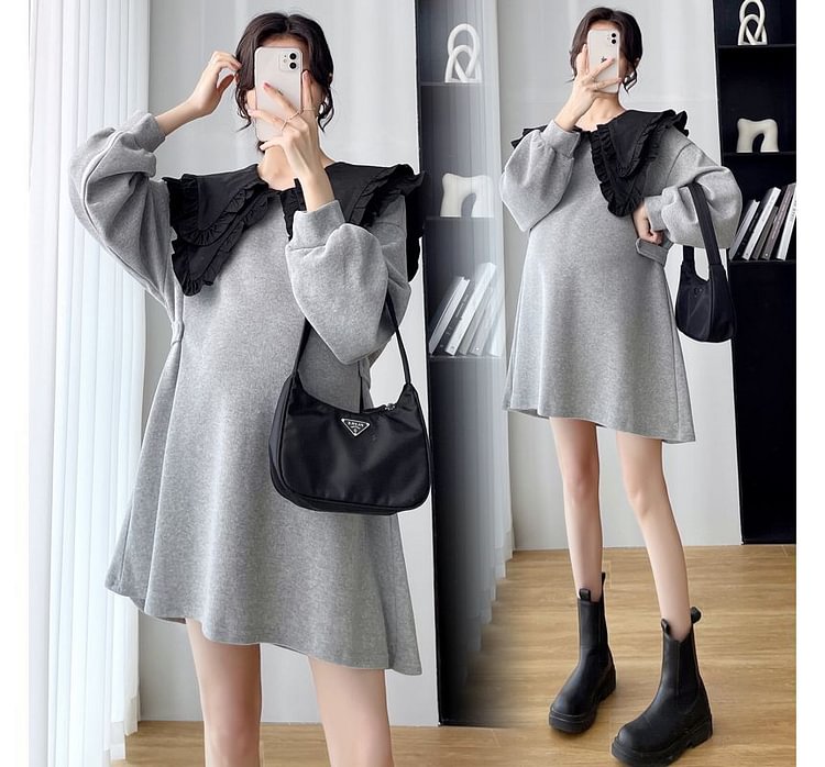 Maternity Long-Sleeve Peter Pan Collar Long Sweatshirt Top KW14