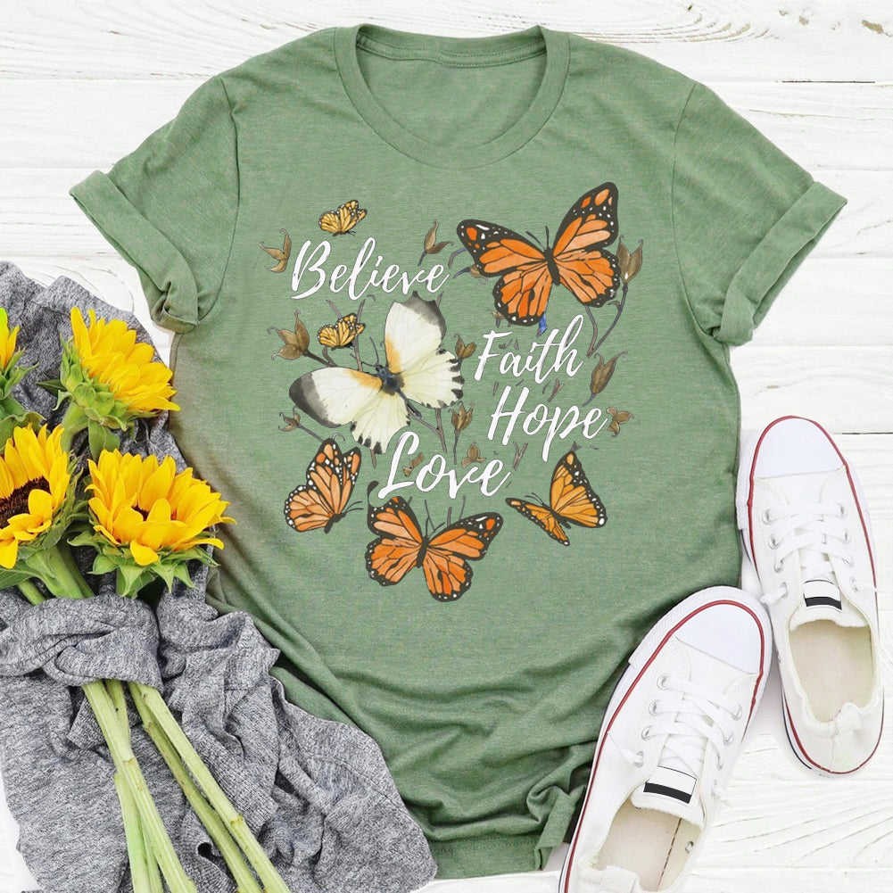 Believe, Faith, Hope, Love  Butterfly   T-Shirt Tee-06456-Guru-buzz