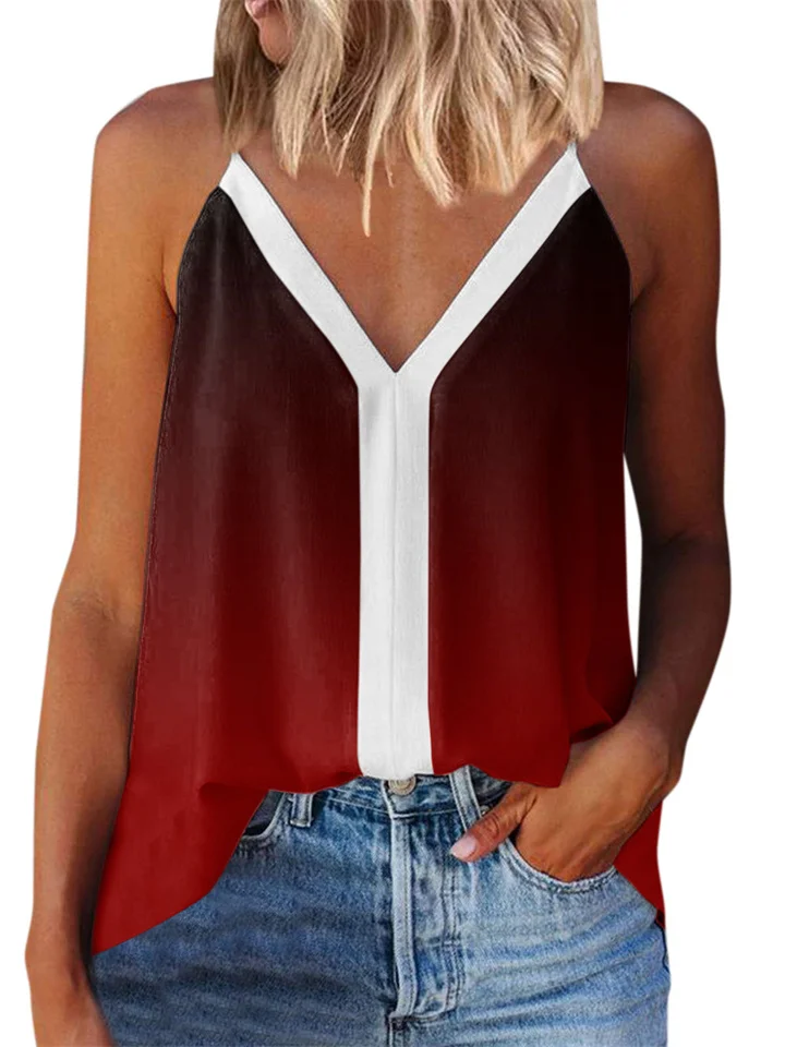 Summer New Fashion Women's Y-shaped Collision Color V-neck Sleeveless Camisole Undershirt Temperament Commuter Wind Tops-JRSEE