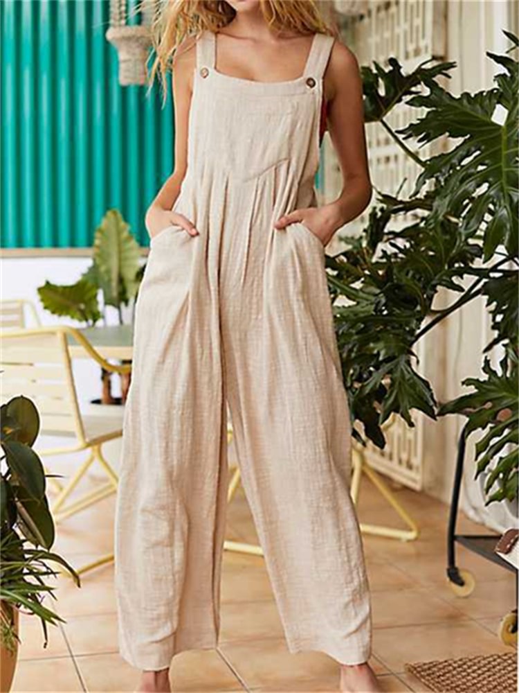 Patch Pocket Pleated Wide Leg Jumpsuit
