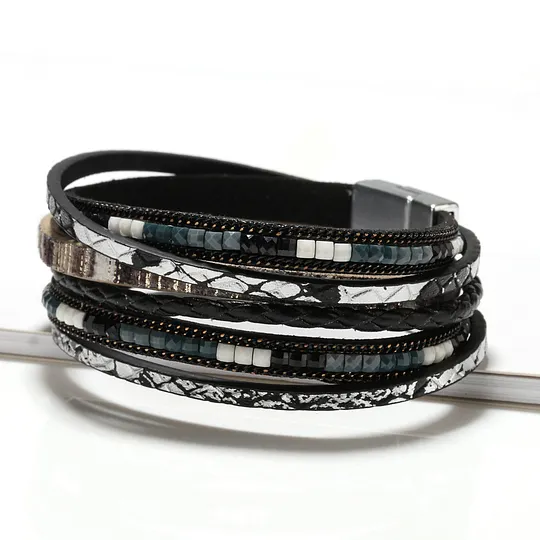 Bohemian bracelet hand-woven leather bracelet alloy magnetic buckle ladies fashion bracelet