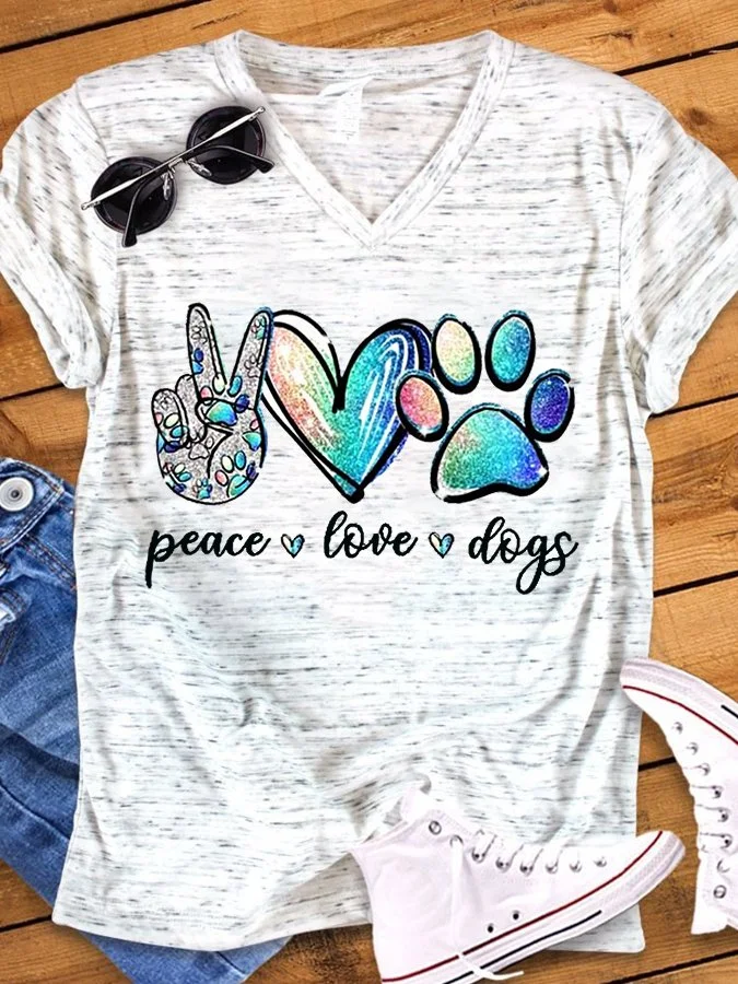 Women's Peace Love Dogs V-Neck Tee socialshop