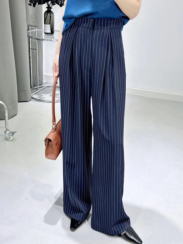 High Waisted Wide Leg Striped Casual Pants Bottoms Trousers
