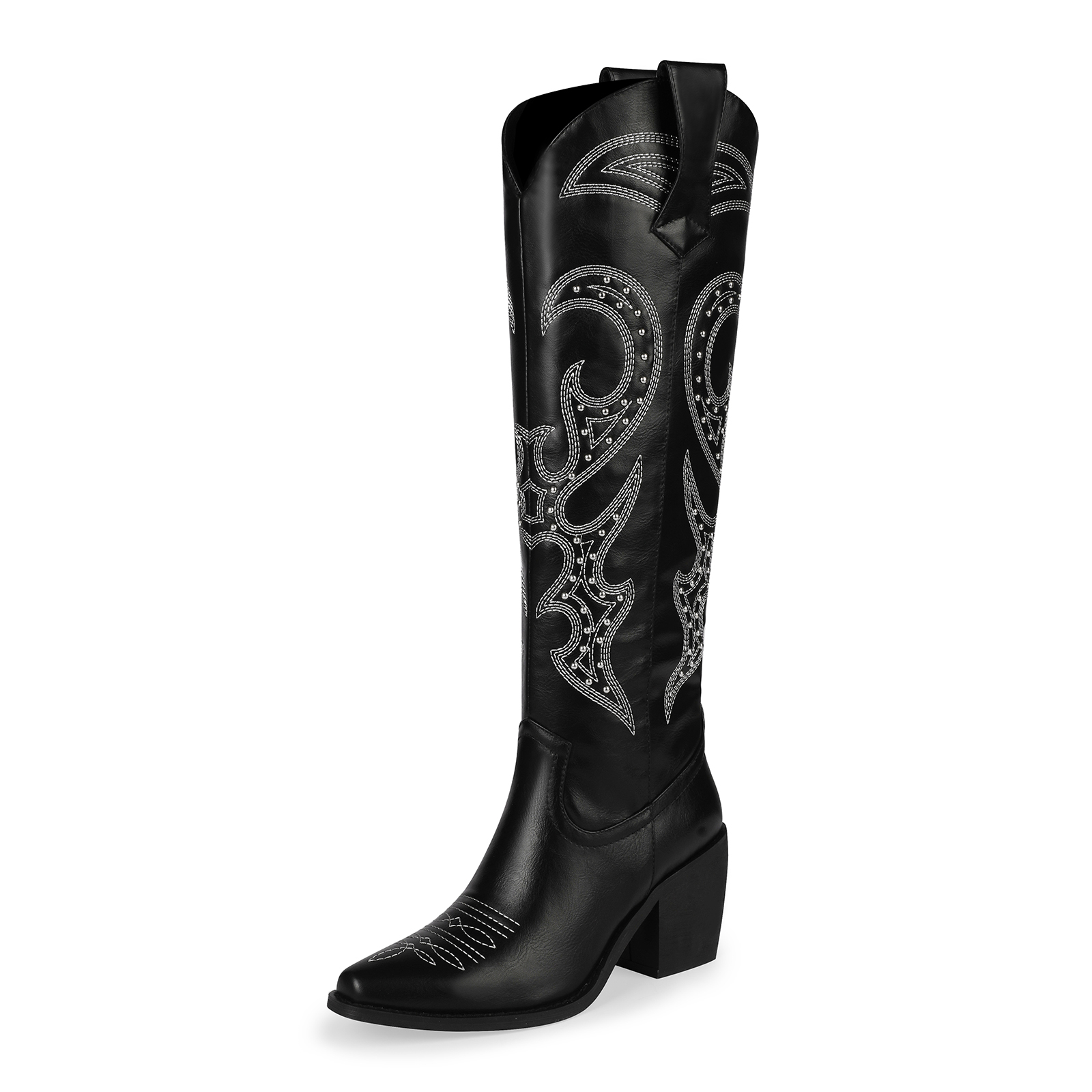 TAAFO Rivets Boots Women Western Black Tall Boots Knee High Women Cowboy Boots With Embroidery