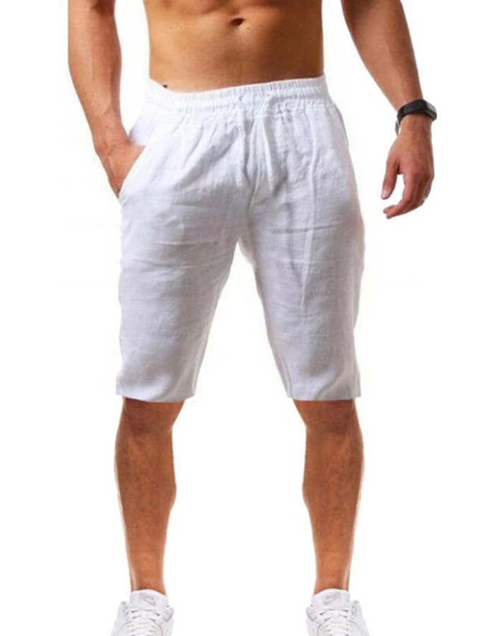 Men's Casual Solid Color Elastic Waist Cotton Shorts socialshop