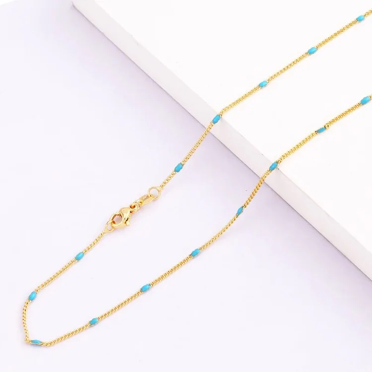 Simple 18K Real Gold Plated Necklace , 45cm Length Brass Colorful Charm DIY Jewelry Findings Accessories Supplies