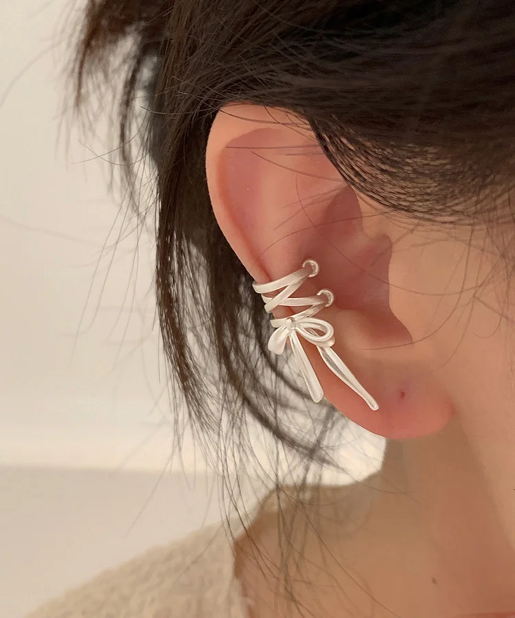 Modern Silk Copper Overgild Bow Stud Earrings