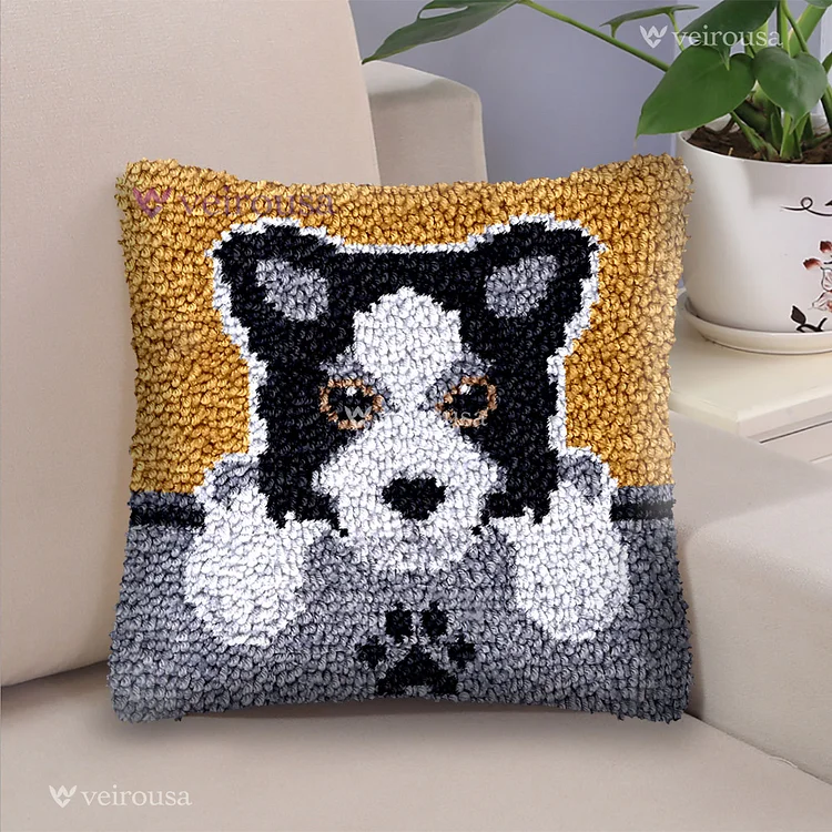 Border Collie Puppy Latch Hook Pillow Kit for Adult, Beginner and Kid veirousa