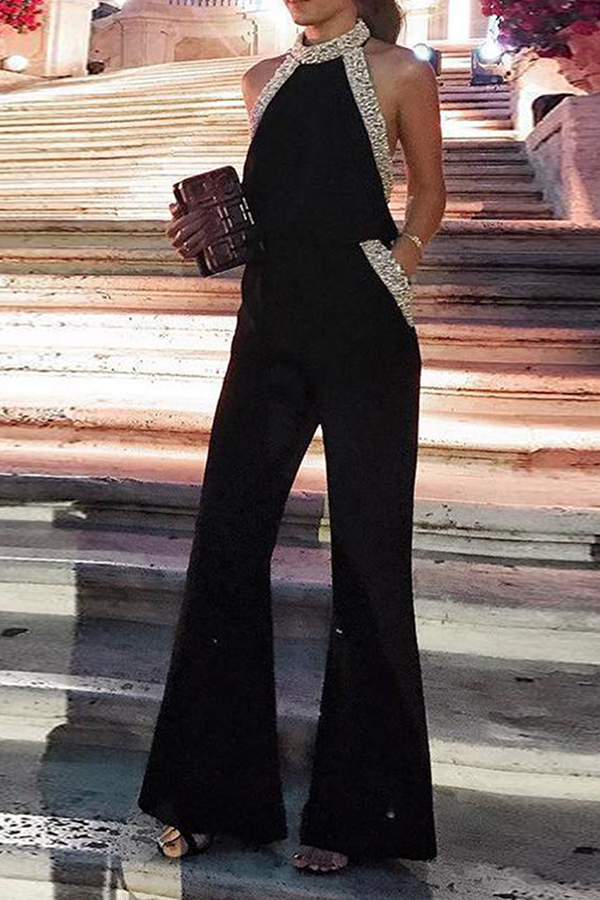 Elegant Patchwork Contrast O Neck Boot Cut Jumpsuits - Life is Beautiful for You - SheChoic