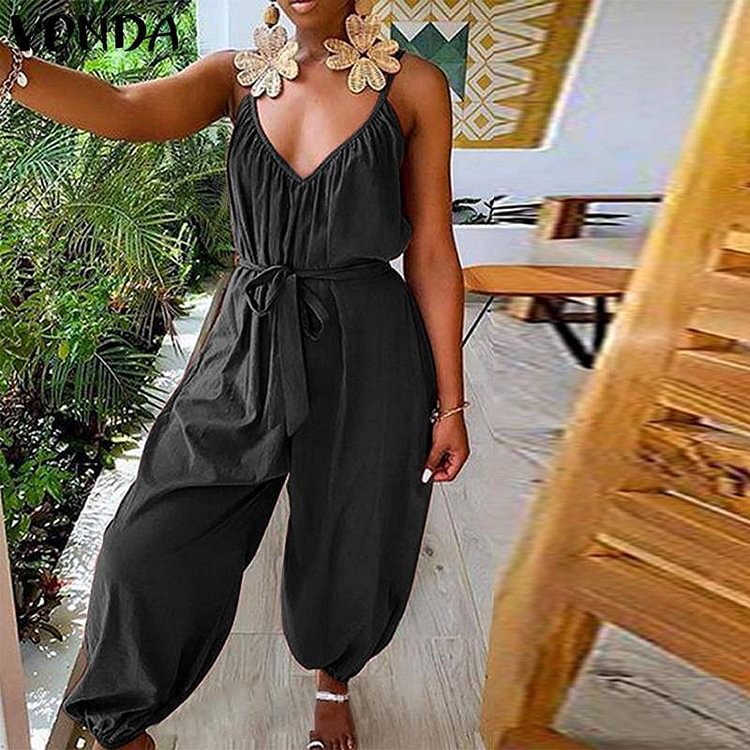 Women's Casual Jumpsuit Casual Backless V-Neck Tie Jumpsuit socialshop