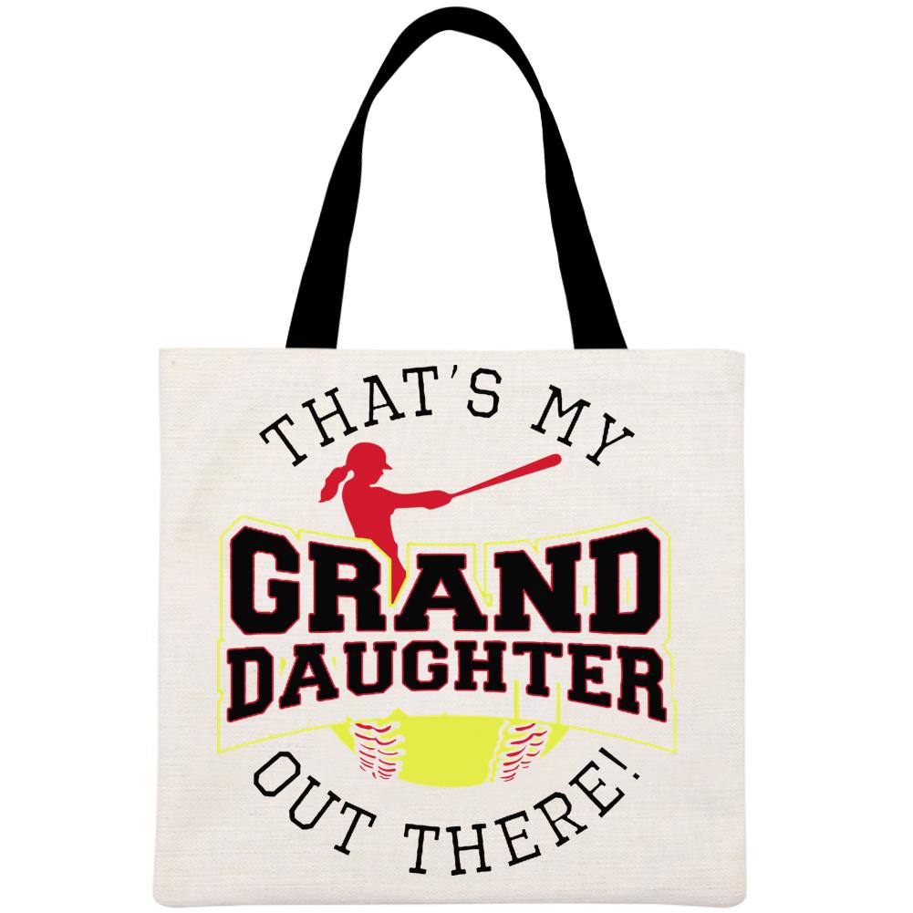 That's My Granddaughter Out There Softball Printed Linen Bag-Guru-buzz