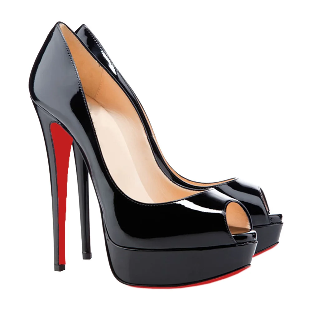 Black Patent Sandals Red Bottom Women's Platforms Heels Party Wedding Pumps-MERUMOTE