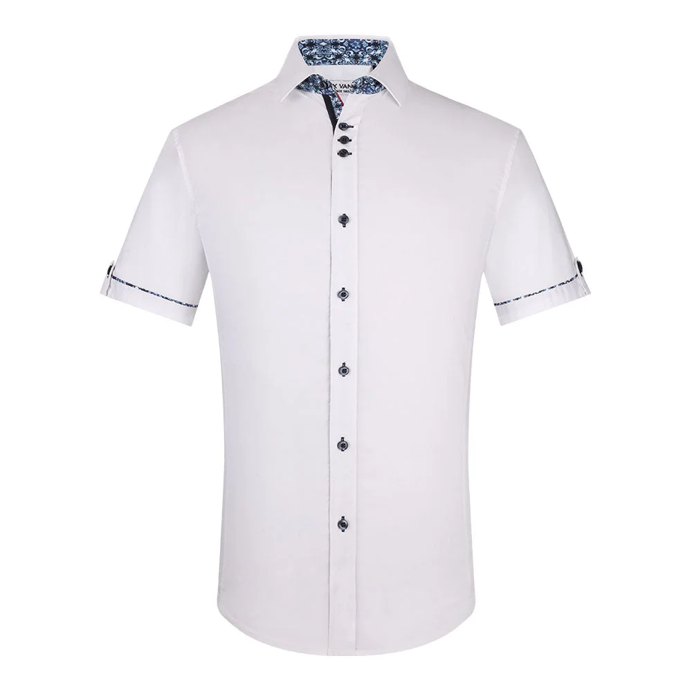 Fashion Slim Fit Casual Short Sleeve Shirt White - Alex Vando