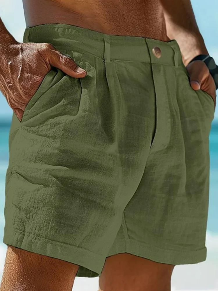 Men's Slant Pockets Cotton And Linen Holiday Beach Shorts