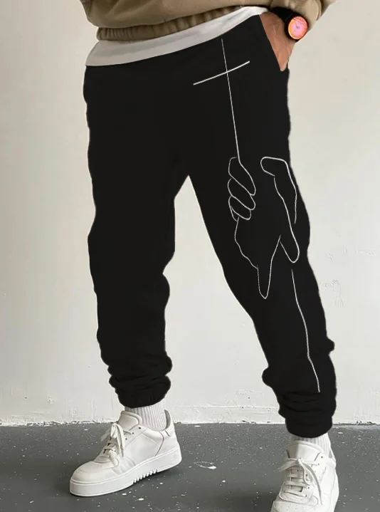 Men's Faith Art Hand Cross Print Joggers Sweatpants
