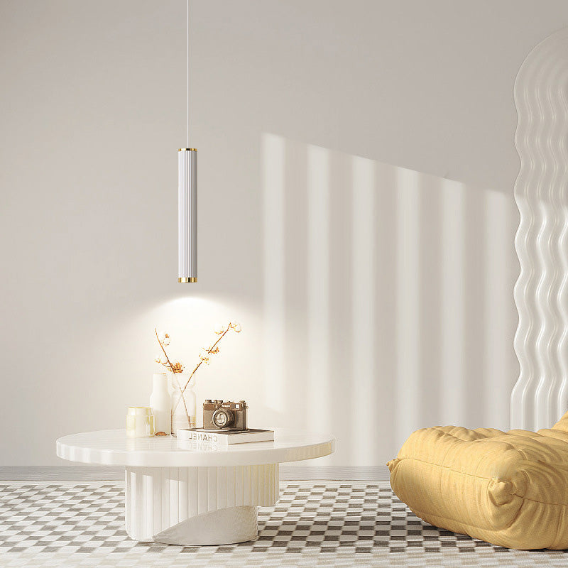 Modern Minimalist Long Cylinder Aluminum LED Pendant Light For Living Room