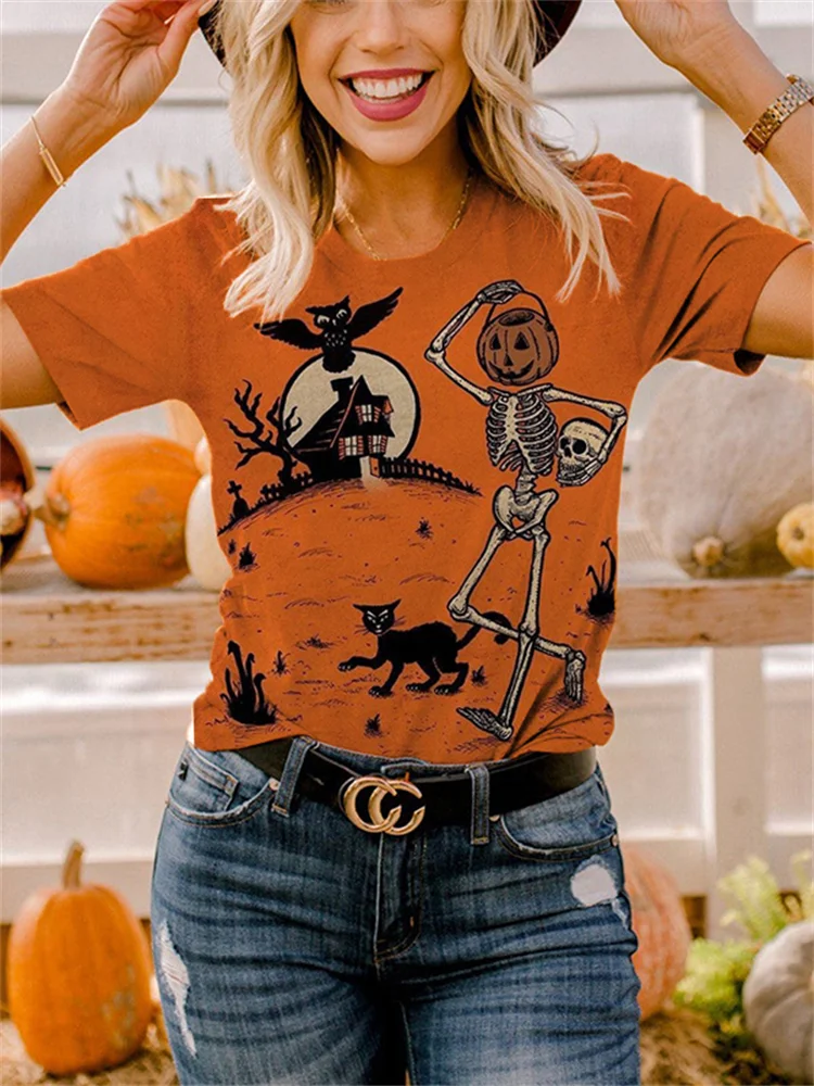Vefave Vintage Spooky Halloween Art T Shirt