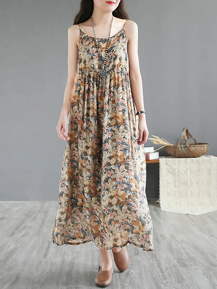 Plus Size - Women Beach Floral Sleeveless Pinafore Dress