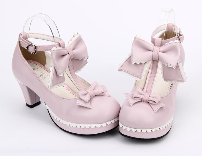 TAAFO Woman Girl Shoes Lady High Heels Pumps Women Princess Dress Party Shoes Lacework Bows 6.5cm