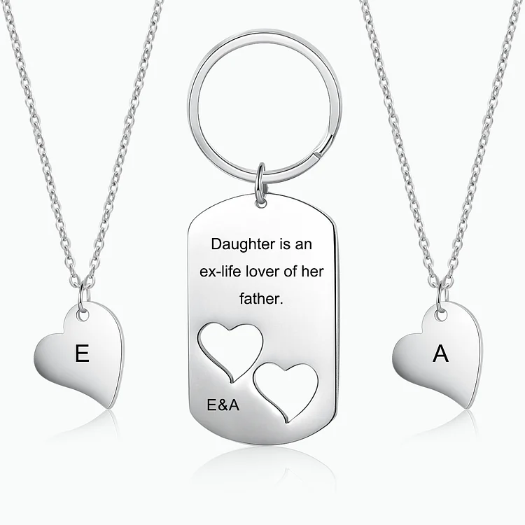Personalized Heart Necklace and Keychain Set Gifts for Him