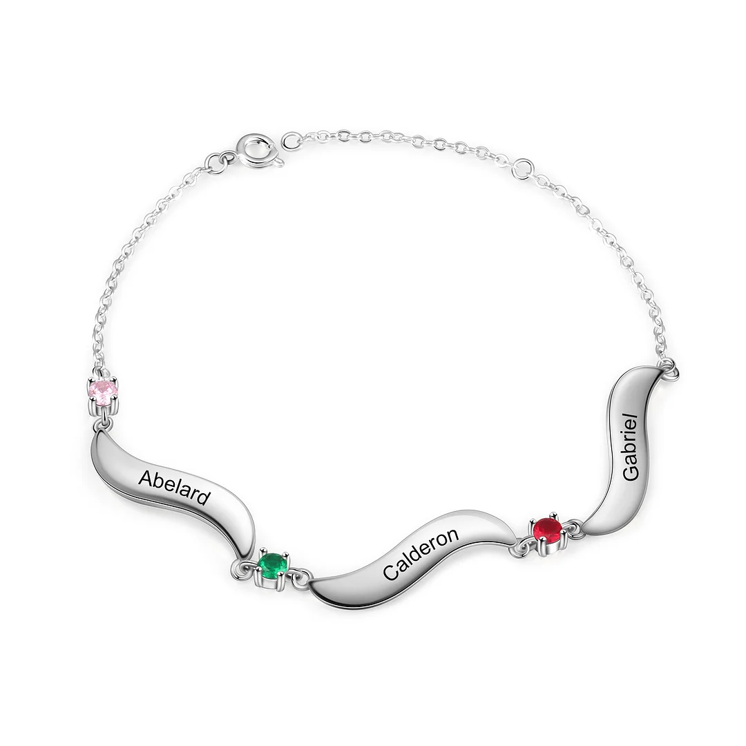 Personalized Bracelet Custom 3 Names with 3 Birthstones Family Bracelet for Mom