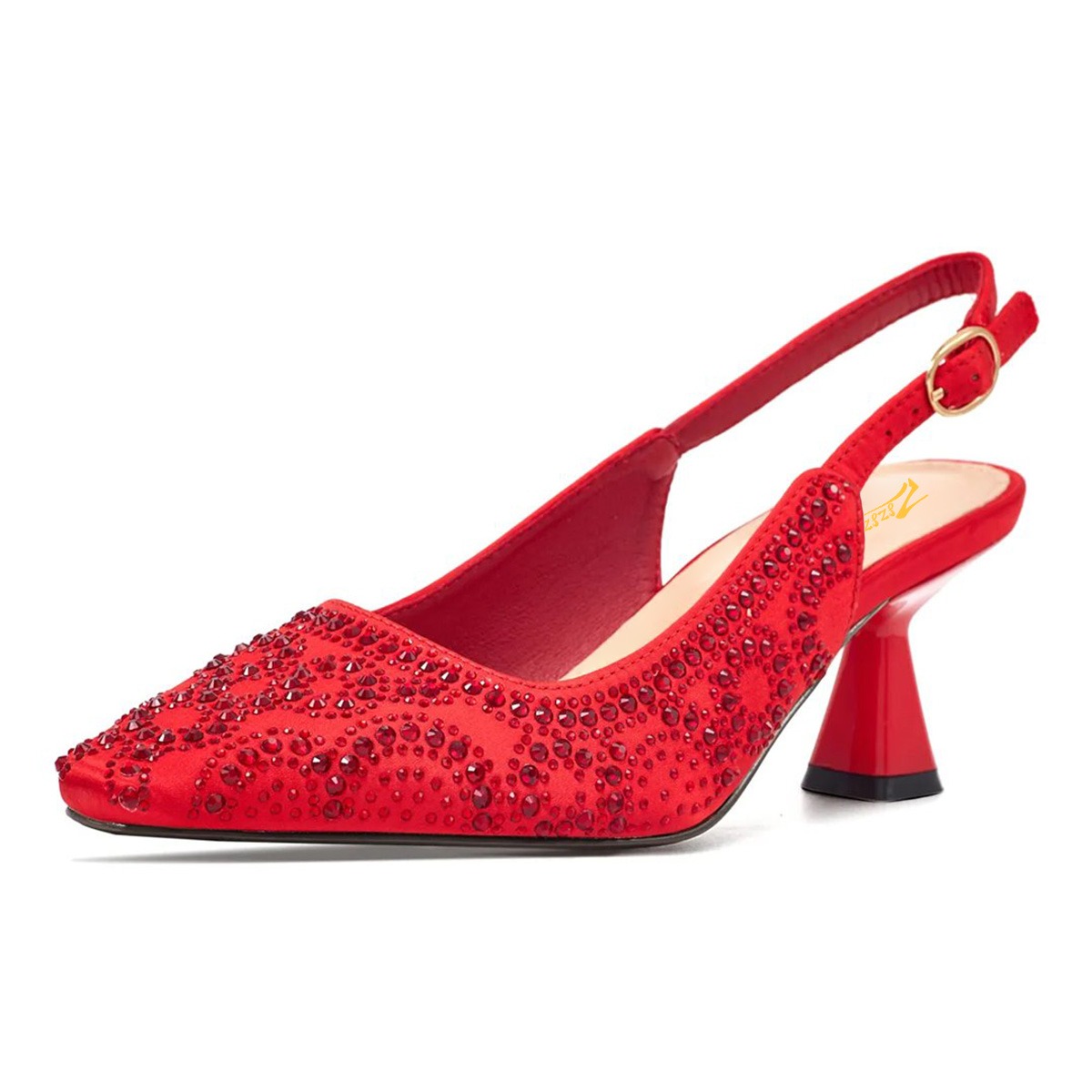 Slingback Sparkle Red Heels Sparkly Red Rhinestone Decor Flared