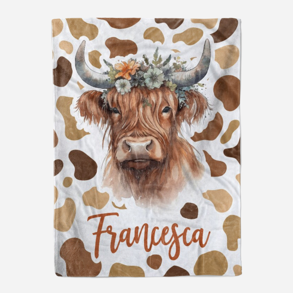 Highland Cow Baby Blanket Personalized Baby Name Blanket