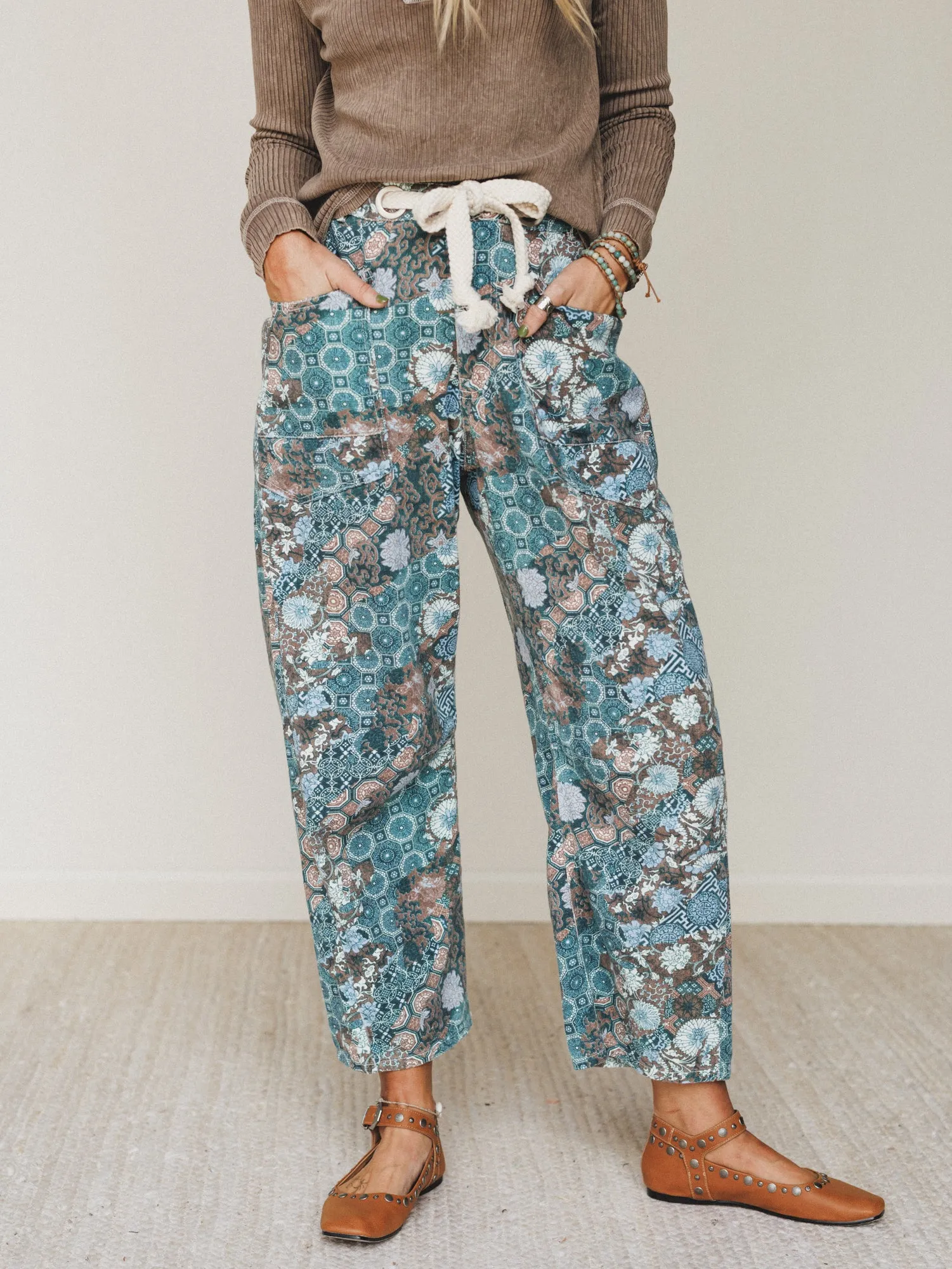 Just Coasting Printed Pants - Teal