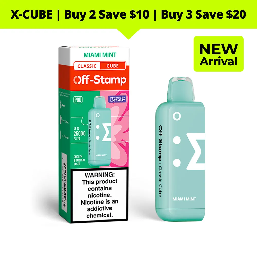 Off-Stamp X-Cube Classic Cube Miami Mint reusable pod system, 25000 puffs.