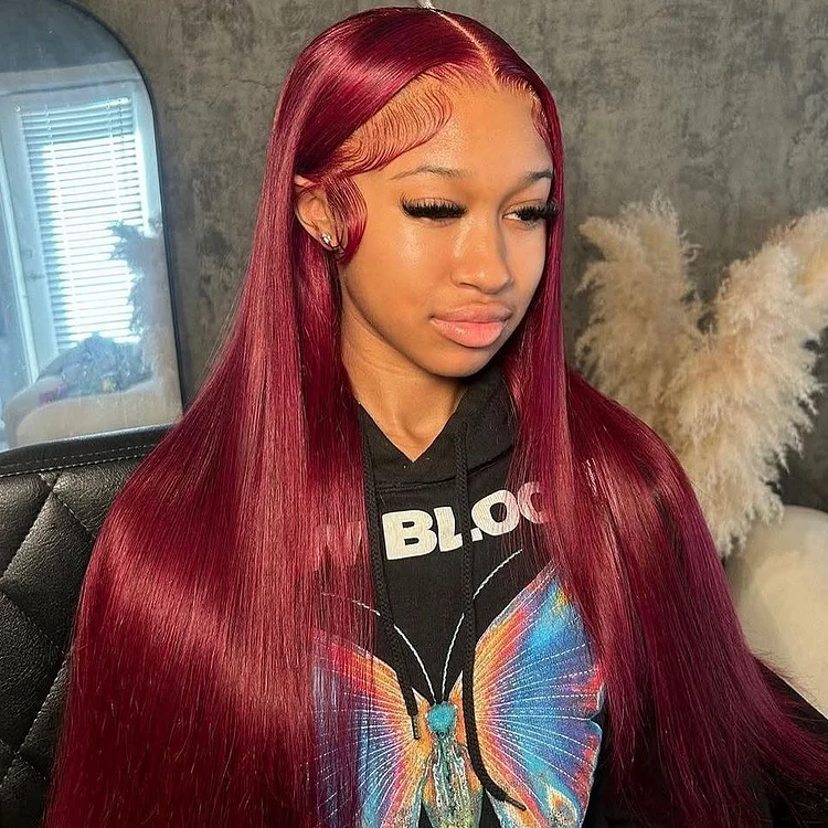 Glueless! Burgundy Pre-Made Machine Made 4x4 Lace Closure Wig
