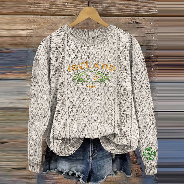 Women'S Irish Festive Celtic Knot Design Aran Sweater