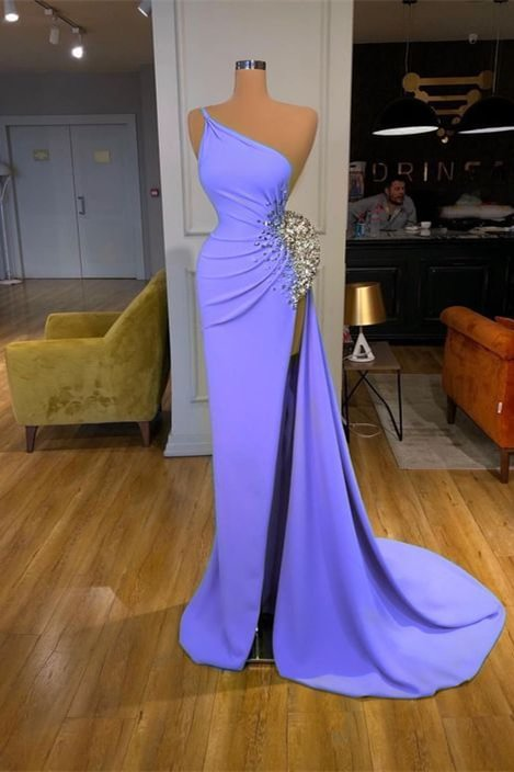 Lvs&Broner One Shoulder Sleeveless Long Mermaid Split Prom Dress With Pleated