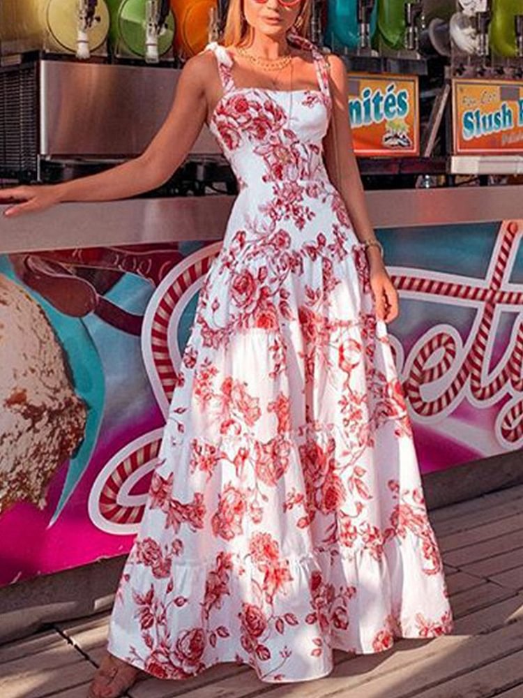 U-neck Sleeveless Print Maxi Dress P16105