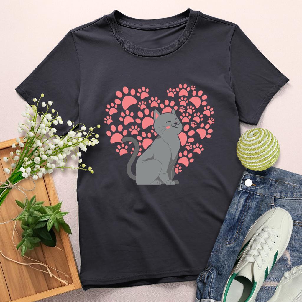 loving cat Round Neck T-shirt-0025180-Guru-buzz