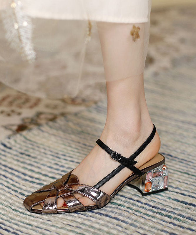 European And American Style Gold Sandals Chunky Heel Hollow Out