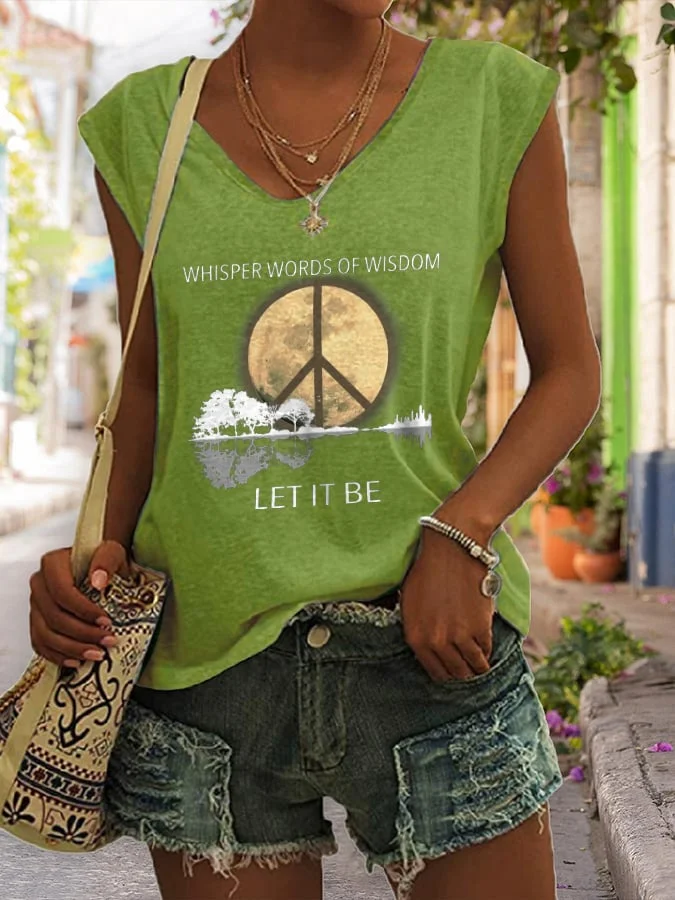 Hippie Guitar Lake Whisper Words Of Wisdom Let It Be Printed Vest
