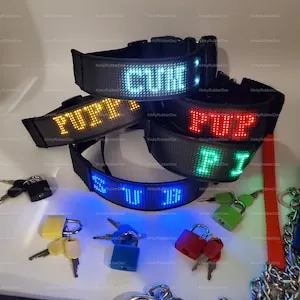 pornhint Pornhint LED Collars Text. Kinky Fetish Gear Gimp Suit Sub BDSM Bondage Sex Role Play Gay Leather Slave Punishment Erotic Pride Nylon Uniform Choker