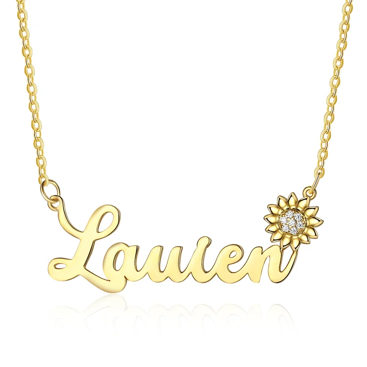Personalized Name Necklace Golden Sunflower Name Necklace