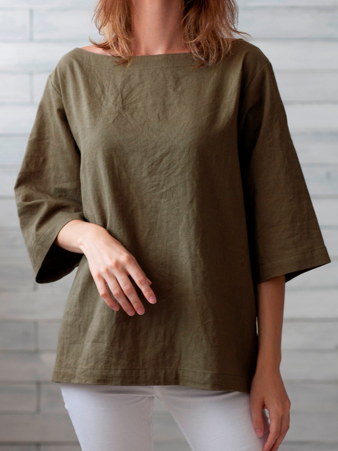 Solid 3/4 Sleeve Casual Shirts & Tops Zaesvini