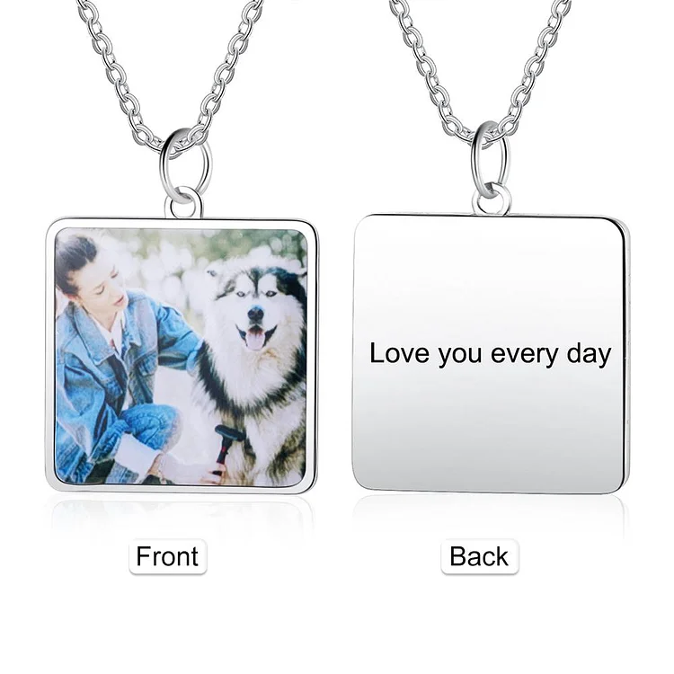 Custom Photo Necklace Square Pendant with Engraving