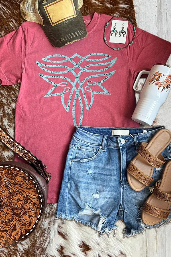 Vintage Turquoise Stone Boot Stitched T-Shirt